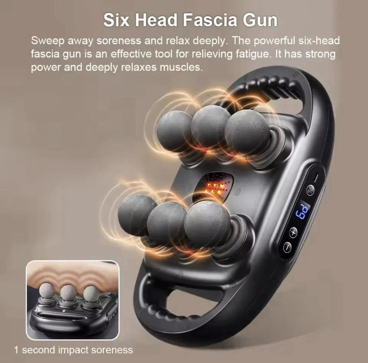 6-Head Fascia Muscle Massager Gun – Deep Tissue Relief for Back, Waist, and Legs
