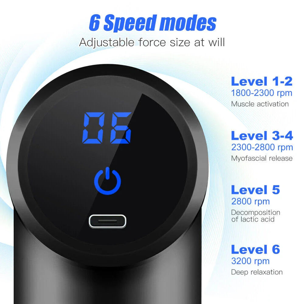 Mini Massage Gun, Percussion Deep Tissues Muscle Massager Gun with 6 Speeds